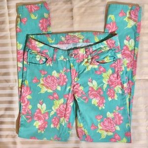 *3/$15 FUN Aqua & Pink Rue 21 Floral Skinny Jeans Sz 5/6